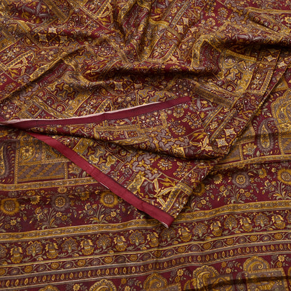 Indian Vintage Sari Maroon 100% Pure Silk Printed Sarees 6yd Craft Fabric Sewing Soft Dress Making Floral Quilting Crafting Upcycle Used