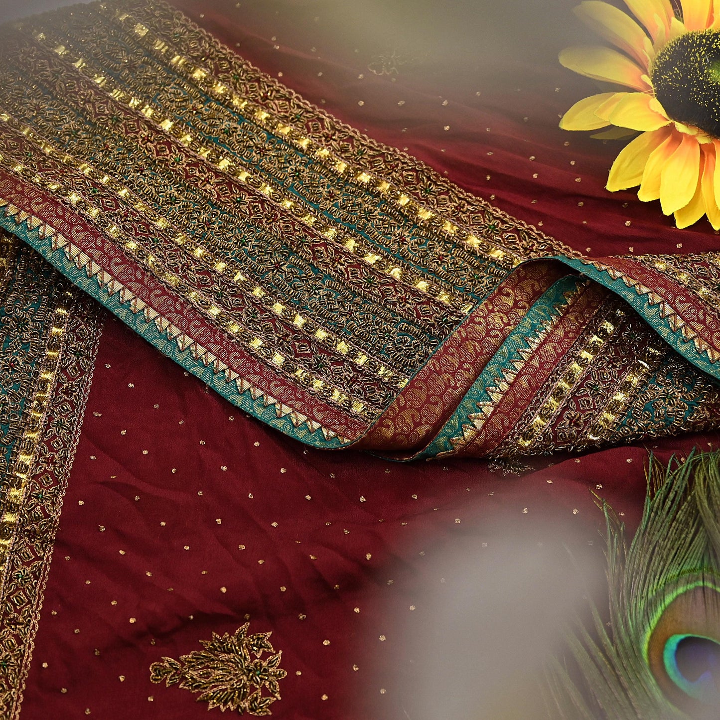Indian Vintage Heavy Maroon Dupatta Pure Silk Long Stole Hand Embroidered Designer By Ritu Kumar Scarves Scarf Zari Zardozi
