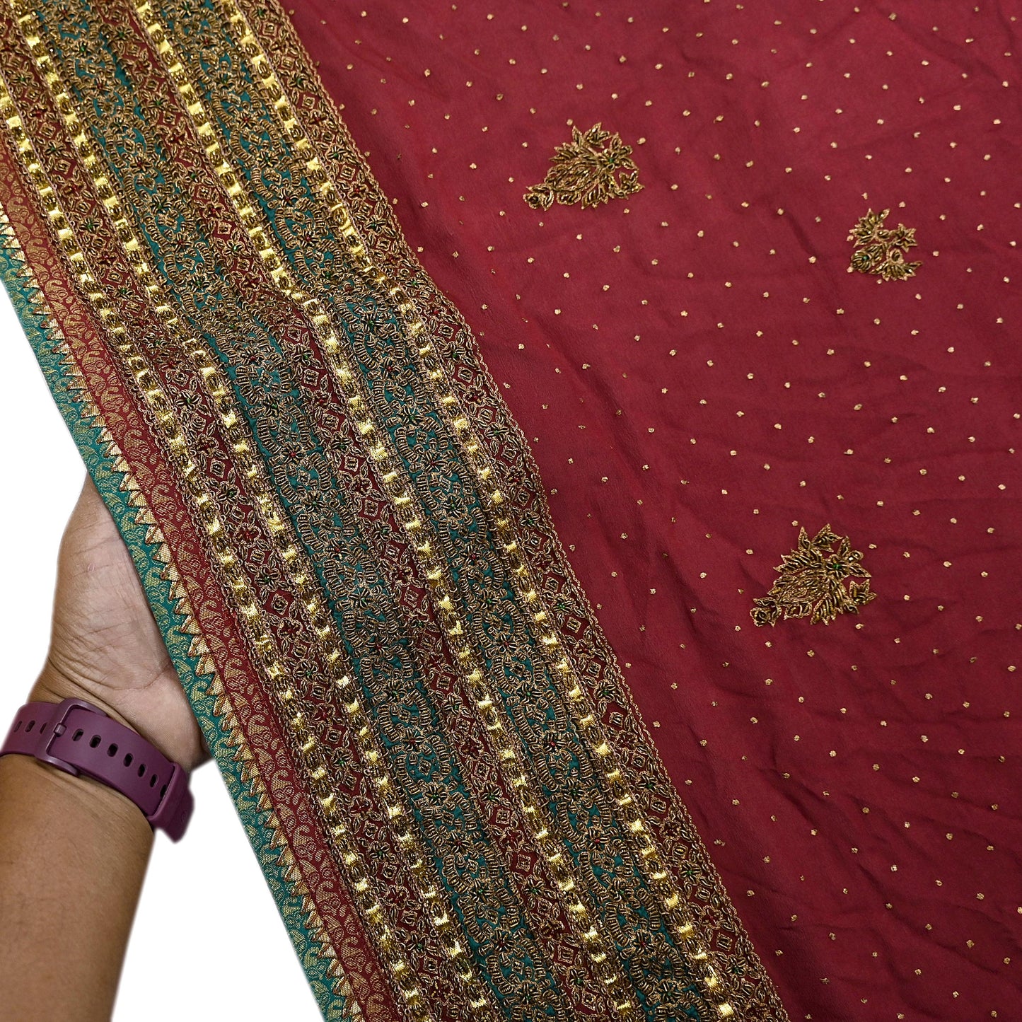 Indian Vintage Heavy Maroon Dupatta Pure Silk Long Stole Hand Embroidered Designer By Ritu Kumar Scarves Scarf Zari Zardozi