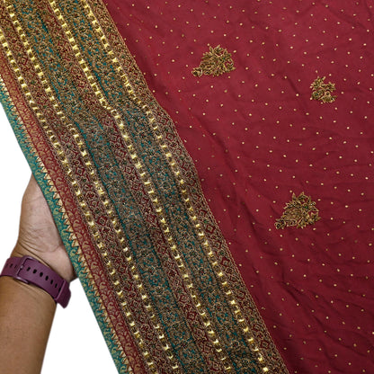 Indian Vintage Heavy Maroon Dupatta Pure Silk Long Stole Hand Embroidered Designer By Ritu Kumar Scarves Scarf Zari Zardozi