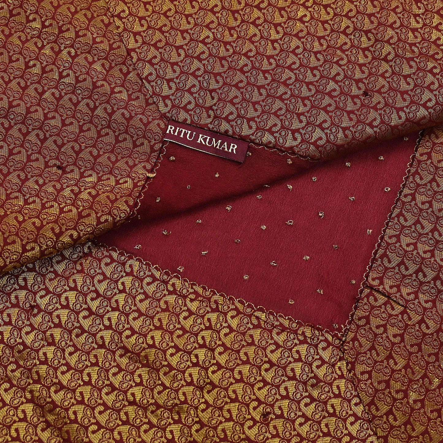 Indian Vintage Heavy Maroon Dupatta Pure Silk Long Stole Hand Embroidered Designer By Ritu Kumar Scarves Scarf Zari Zardozi