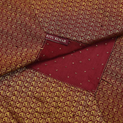 Indian Vintage Heavy Maroon Dupatta Pure Silk Long Stole Hand Embroidered Designer By Ritu Kumar Scarves Scarf Zari Zardozi