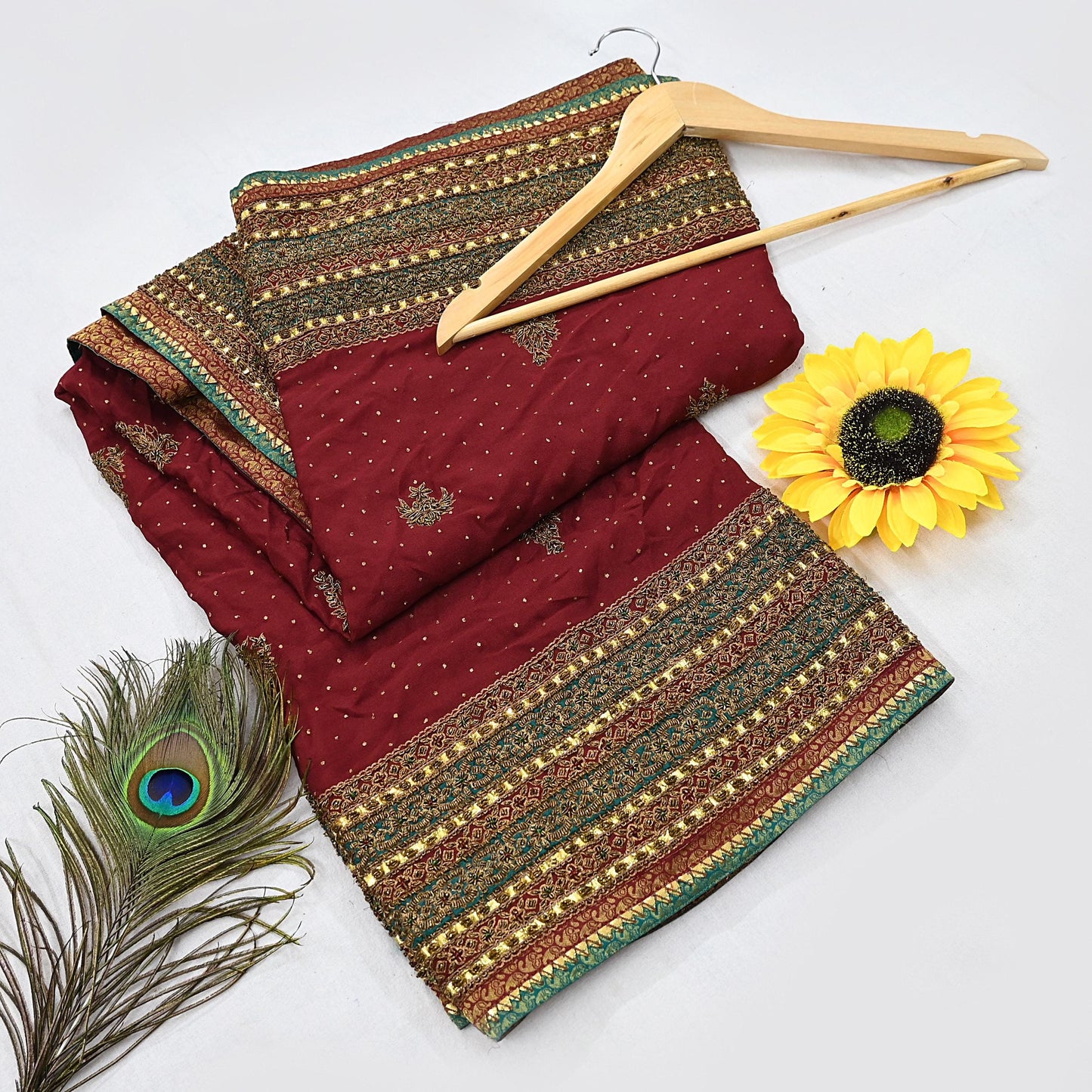 Indian Vintage Heavy Maroon Dupatta Pure Silk Long Stole Hand Embroidered Designer By Ritu Kumar Scarves Scarf Zari Zardozi