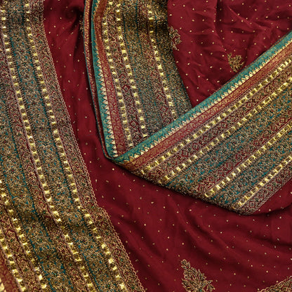 Indian Vintage Heavy Maroon Dupatta Pure Silk Long Stole Hand Embroidered Designer By Ritu Kumar Scarves Scarf Zari Zardozi