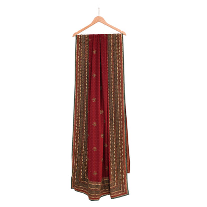 Indian Vintage Heavy Maroon Dupatta Pure Silk Long Stole Hand Embroidered Designer By Ritu Kumar Scarves Scarf Zari Zardozi