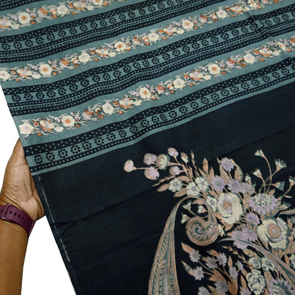 Indian Vintage Sari Black & Gray 100% Pure Silk Printed Saree 5yd Sewing Craft Fabric Dress Making Soft Crafting Quilting Upcycle Used