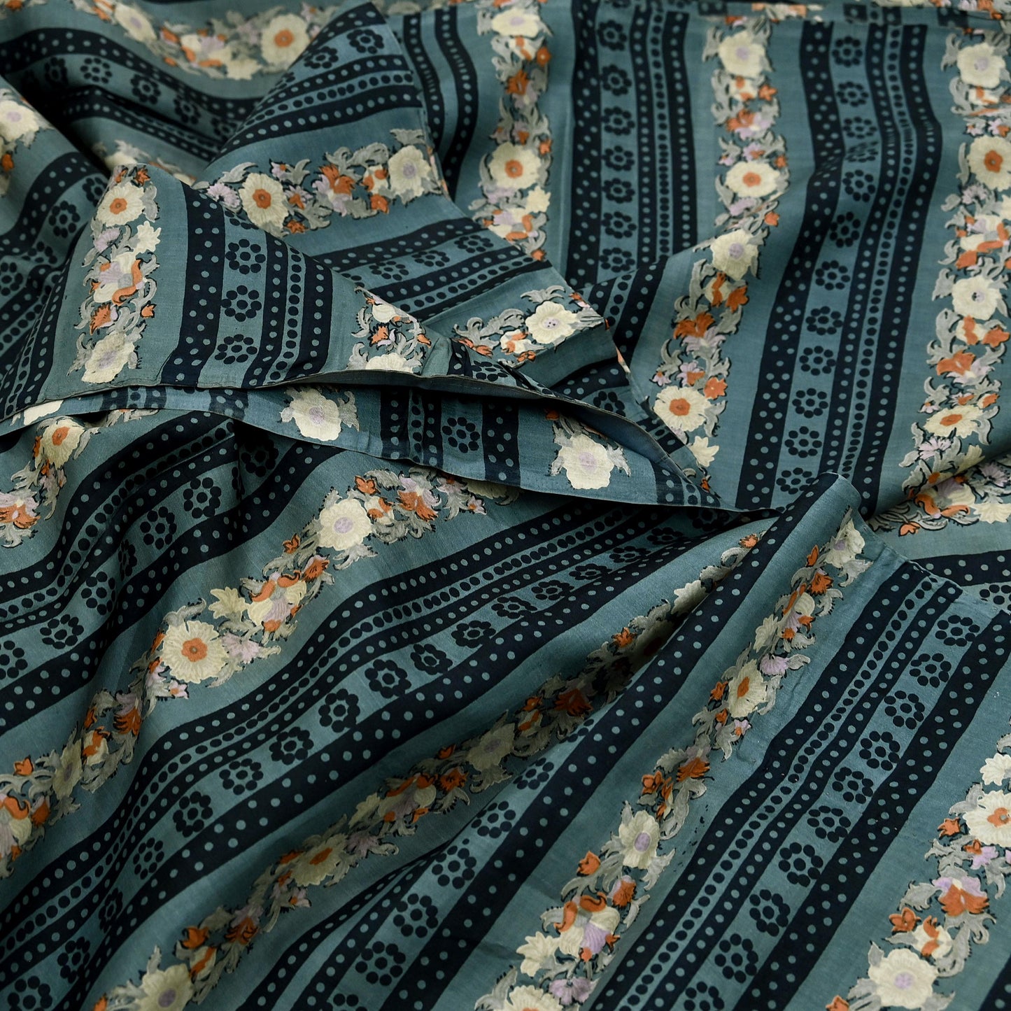 Indian Vintage Sari Black & Gray 100% Pure Silk Printed Saree 5yd Sewing Craft Fabric Dress Making Soft Crafting Quilting Upcycle Used