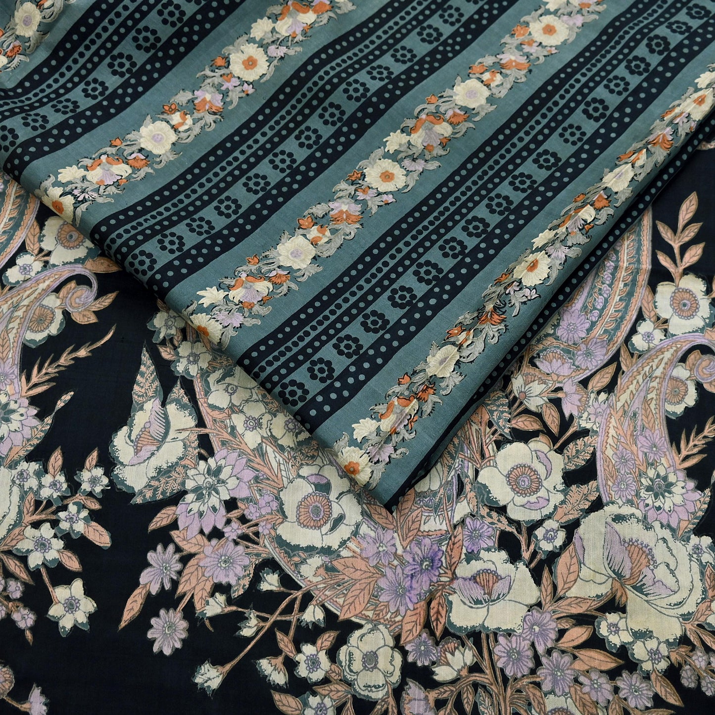 Indian Vintage Sari Black & Gray 100% Pure Silk Printed Saree 5yd Sewing Craft Fabric Dress Making Soft Crafting Quilting Upcycle Used