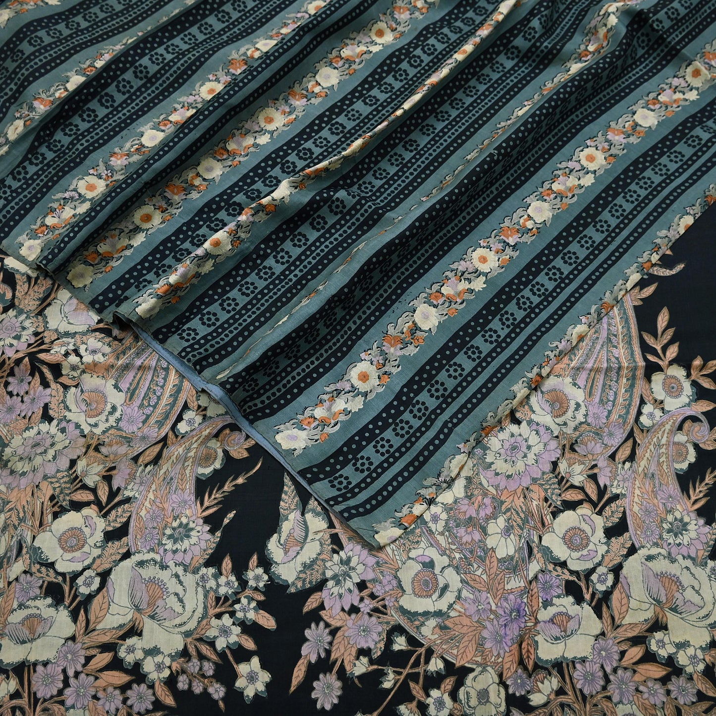 Indian Vintage Sari Black & Gray 100% Pure Silk Printed Saree 5yd Sewing Craft Fabric Dress Making Soft Crafting Quilting Upcycle Used