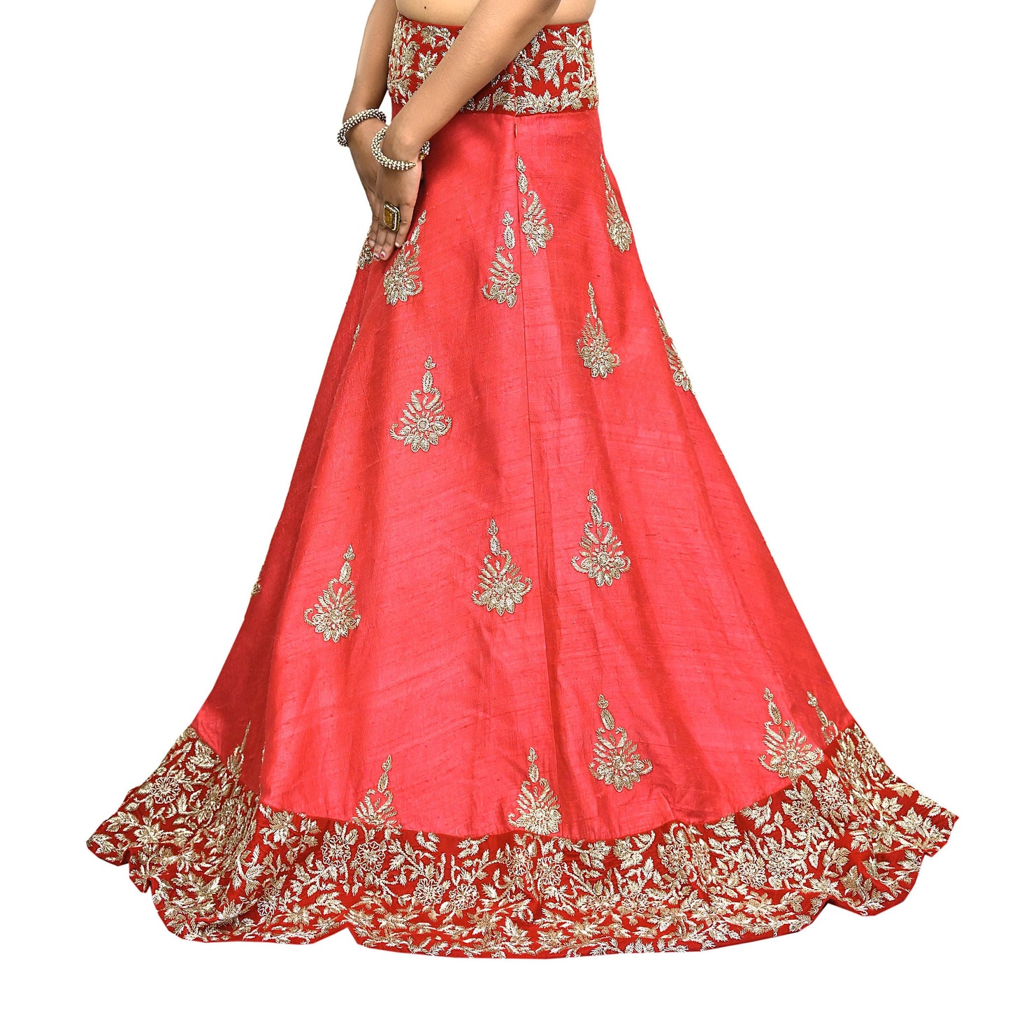 Indian Red Raw Silk Hand Embroidered Bridal Lehenga Set by Abdul Halder Heavy Zardozi Designer Wedding Outfit Pre-Owned Couture