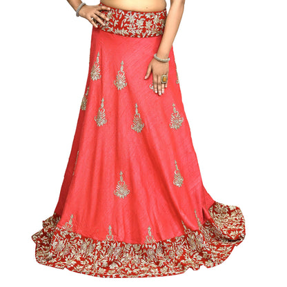 Indian Red Raw Silk Hand Embroidered Bridal Lehenga Set by Abdul Halder Heavy Zardozi Designer Wedding Outfit Pre-Owned Couture