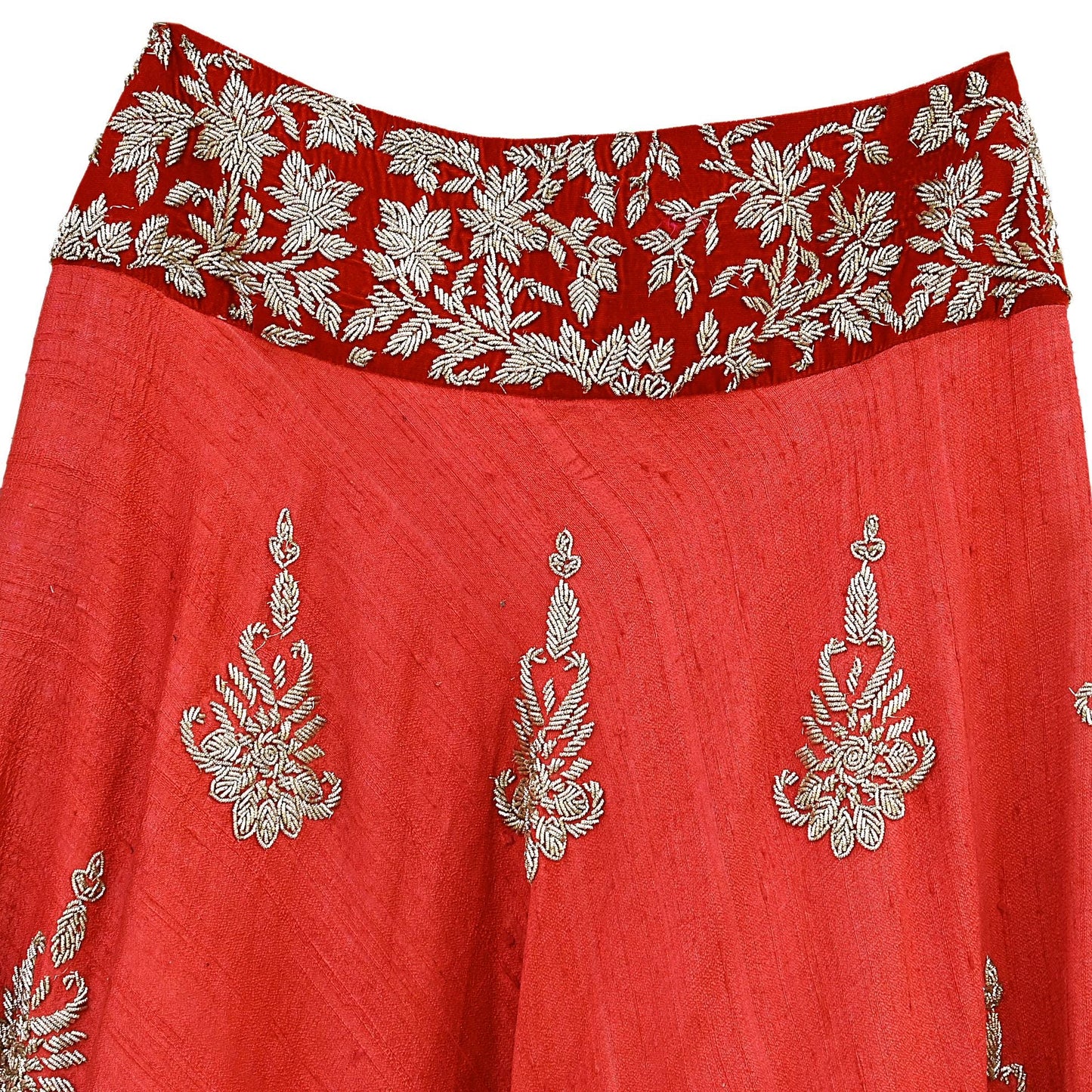 Indian Red Raw Silk Hand Embroidered Bridal Lehenga Set by Abdul Halder Heavy Zardozi Designer Wedding Outfit Pre-Owned Couture