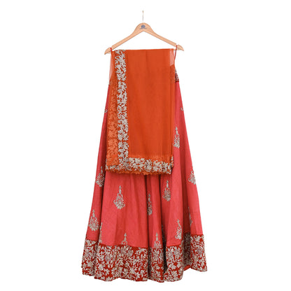 Indian Red Raw Silk Hand Embroidered Bridal Lehenga Set by Abdul Halder Heavy Zardozi Designer Wedding Outfit Pre-Owned Couture