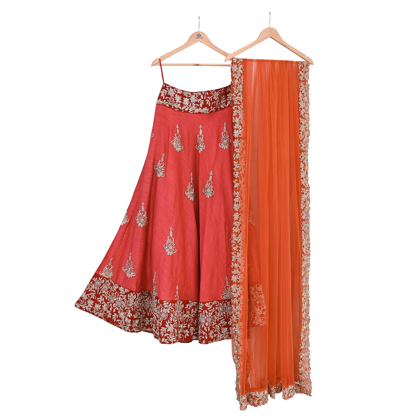 Indian Red Raw Silk Hand Embroidered Bridal Lehenga Set by Abdul Halder Heavy Zardozi Designer Wedding Outfit Pre-Owned Couture