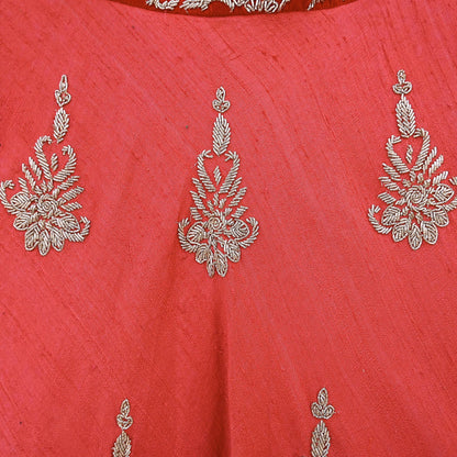 Indian Red Raw Silk Hand Embroidered Lehenga/skirt by Abdul Halder Heavy Zardozi Designer Wedding Outfit Pre-Owned Couture