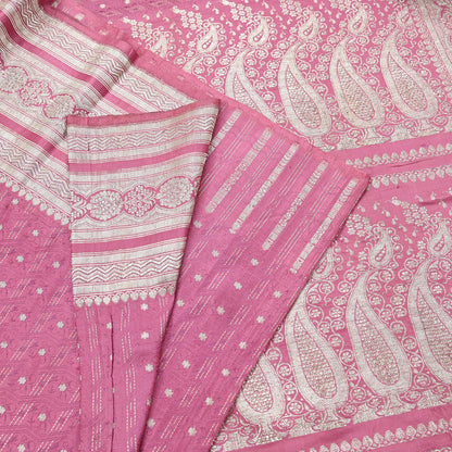 Indian Vintage Sari Heavy Wedding Pink Pure Satin Silk Woven Brocade Banarasi Sarees Silver Zari 5Yd Dress making Crafting Upcycle