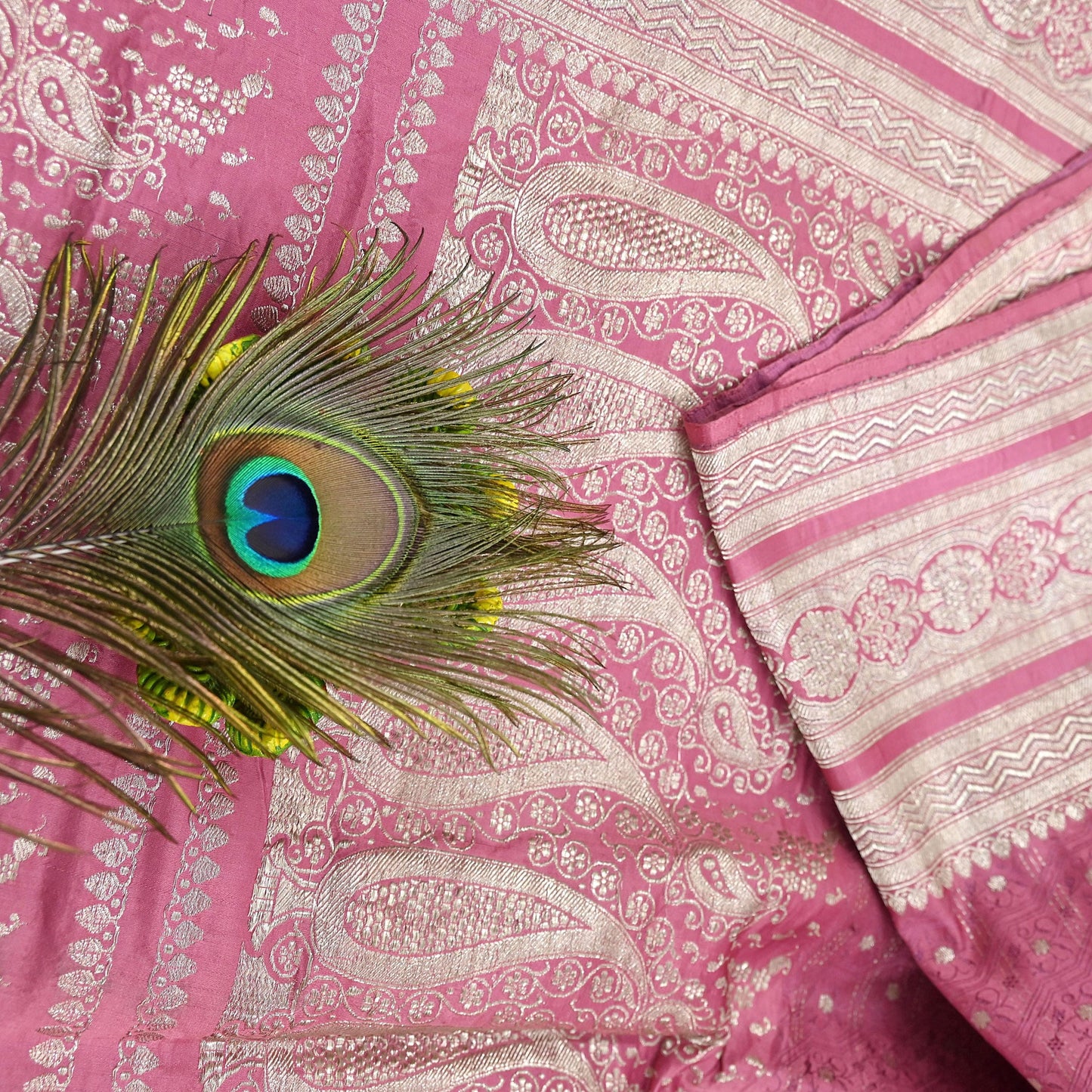 Indian Vintage Sari Heavy Wedding Pink Pure Satin Silk Woven Brocade Banarasi Sarees Silver Zari 5Yd Dress making Crafting Upcycle