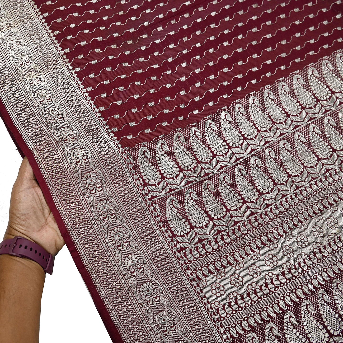 Indian Vintage Sari Maroon Heavy Wedding Pure Satin Silk Woven Banarasi Brocade Saree Zari 5Yd Dress making Crafting Quilting