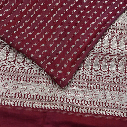 Indian Vintage Sari Maroon Heavy Wedding Pure Satin Silk Woven Banarasi Brocade Saree Zari 5Yd Dress making Crafting Quilting