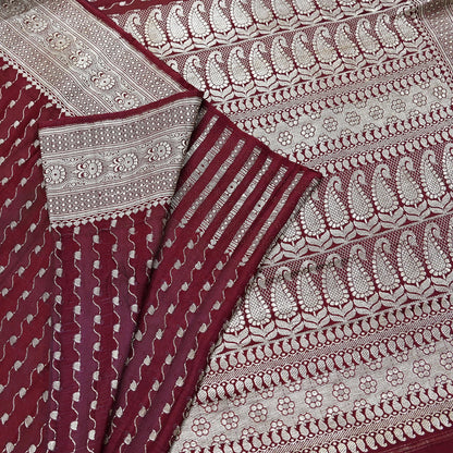 Indian Vintage Sari Maroon Heavy Wedding Pure Satin Silk Woven Banarasi Brocade Saree Zari 5Yd Dress making Crafting Quilting