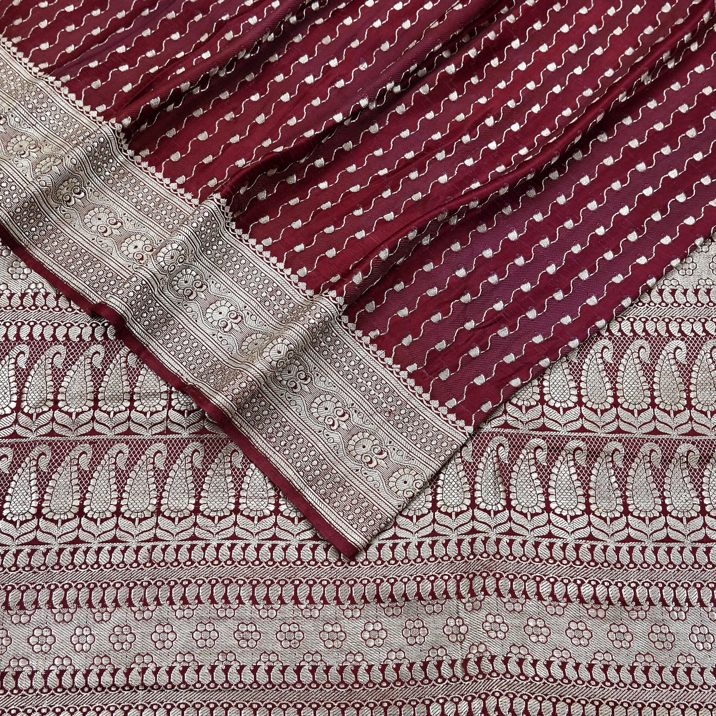 Indian Vintage Sari Maroon Heavy Wedding Pure Satin Silk Woven Banarasi Brocade Saree Zari 5Yd Dress making Crafting Quilting