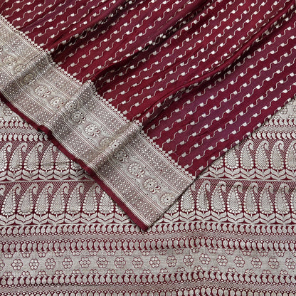 Indian Vintage Sari Maroon Heavy Wedding Pure Satin Silk Woven Banarasi Brocade Saree Zari 5Yd Dress making Crafting Quilting