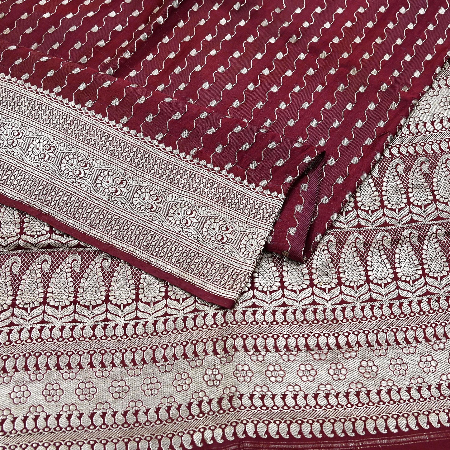 Indian Vintage Sari Maroon Heavy Wedding Pure Satin Silk Woven Banarasi Brocade Saree Zari 5Yd Dress making Crafting Quilting