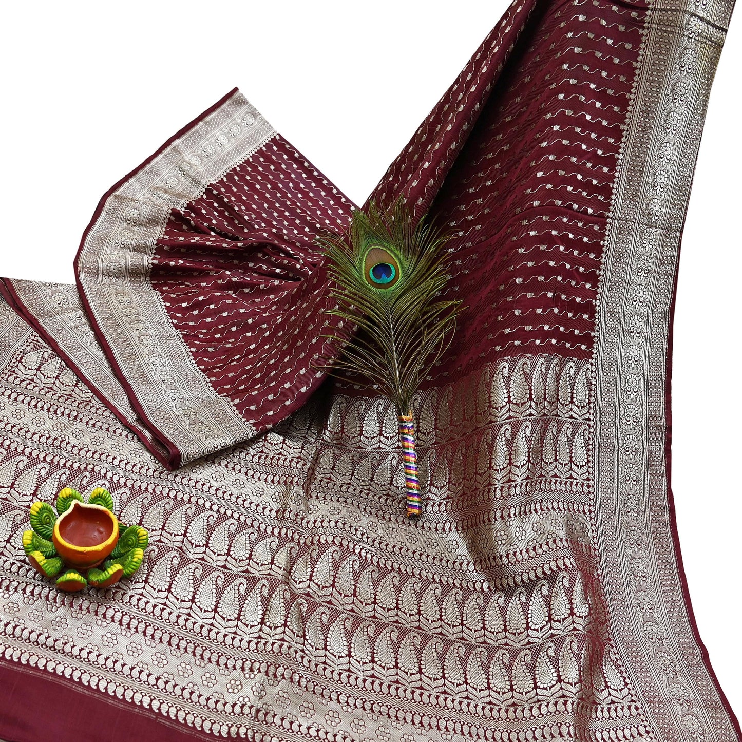 Indian Vintage Sari Maroon Heavy Wedding Pure Satin Silk Woven Banarasi Brocade Saree Zari 5Yd Dress making Crafting Quilting