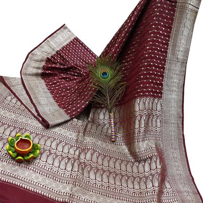 Indian Vintage Sari Maroon Heavy Wedding Pure Satin Silk Woven Banarasi Brocade Saree Zari 5Yd Dress making Crafting Quilting