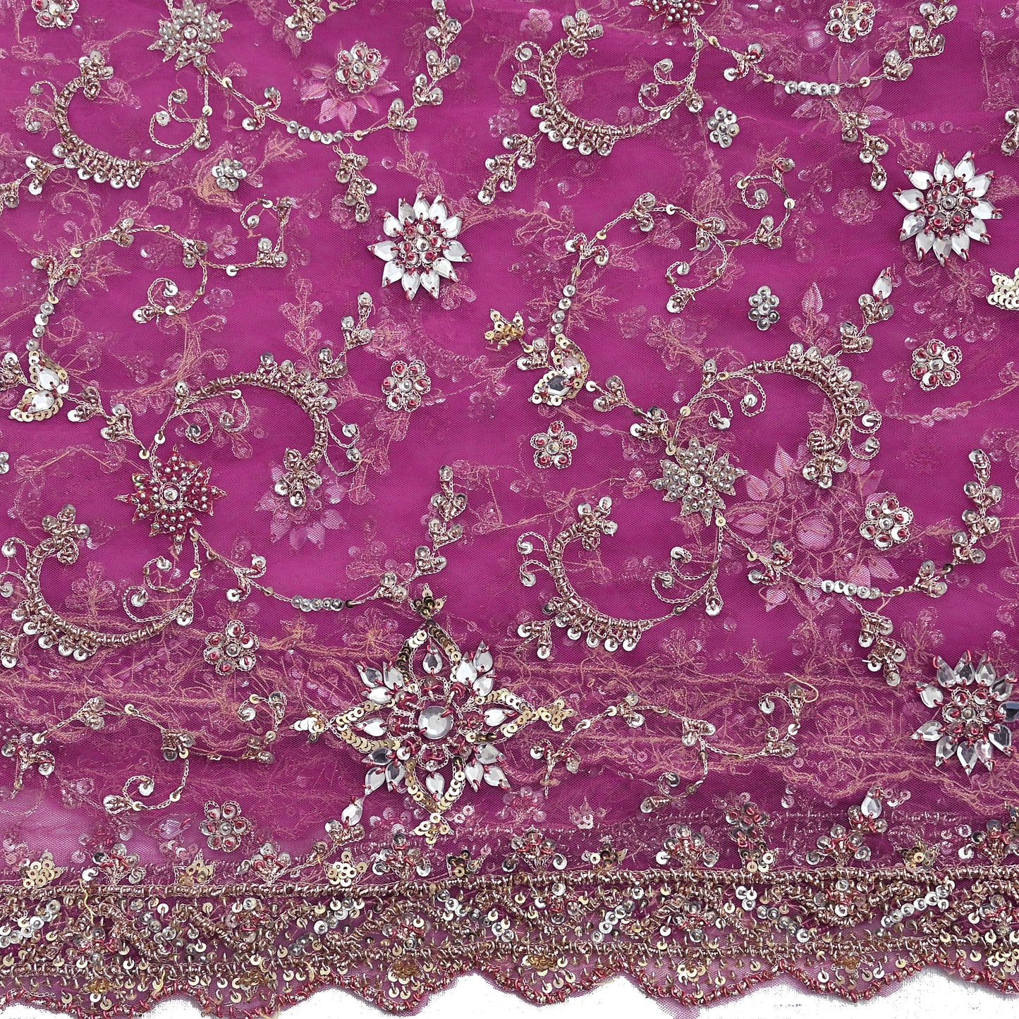 Indian Vintage Heavy Purple Dupatta Net Mesh Long Stole Hand Embroidered Scarf Purple Zardozi Zari Sequins Stole