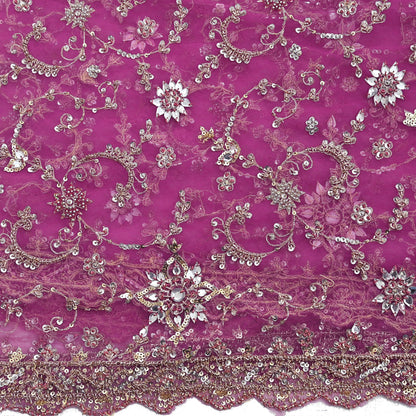 Indian Vintage Heavy Purple Dupatta Net Mesh Long Stole Hand Embroidered Scarf Purple Zardozi Zari Sequins Stole