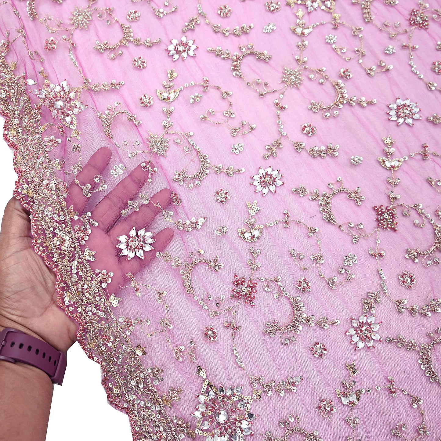 Indian Vintage Heavy Purple Dupatta Net Mesh Long Stole Hand Embroidered Scarf Purple Zardozi Zari Sequins Stole