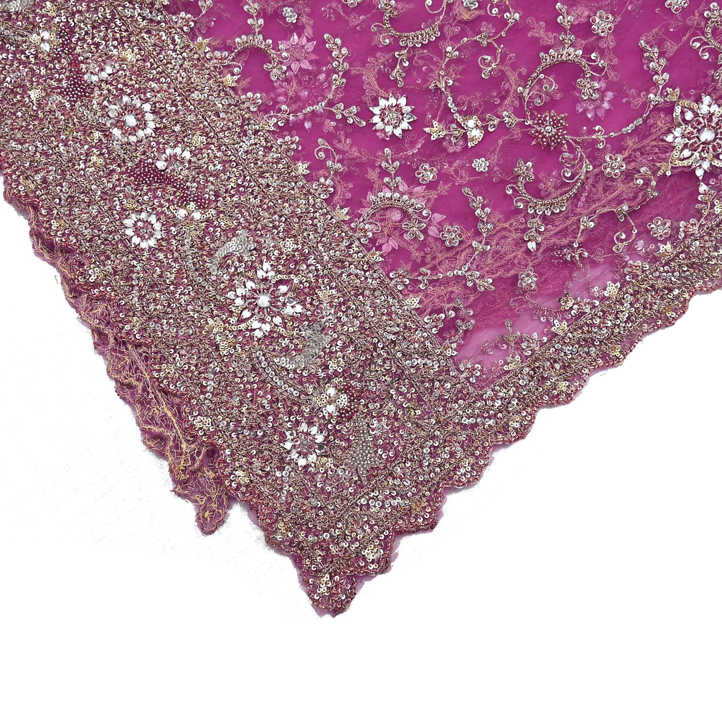 Indian Vintage Heavy Purple Dupatta Net Mesh Long Stole Hand Embroidered Scarf Purple Zardozi Zari Sequins Stole