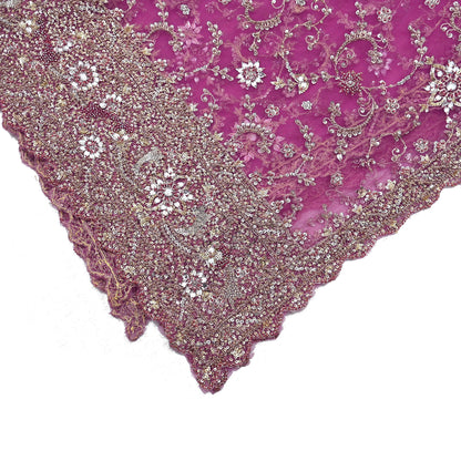 Indian Vintage Heavy Purple Dupatta Net Mesh Long Stole Hand Embroidered Scarf Purple Zardozi Zari Sequins Stole