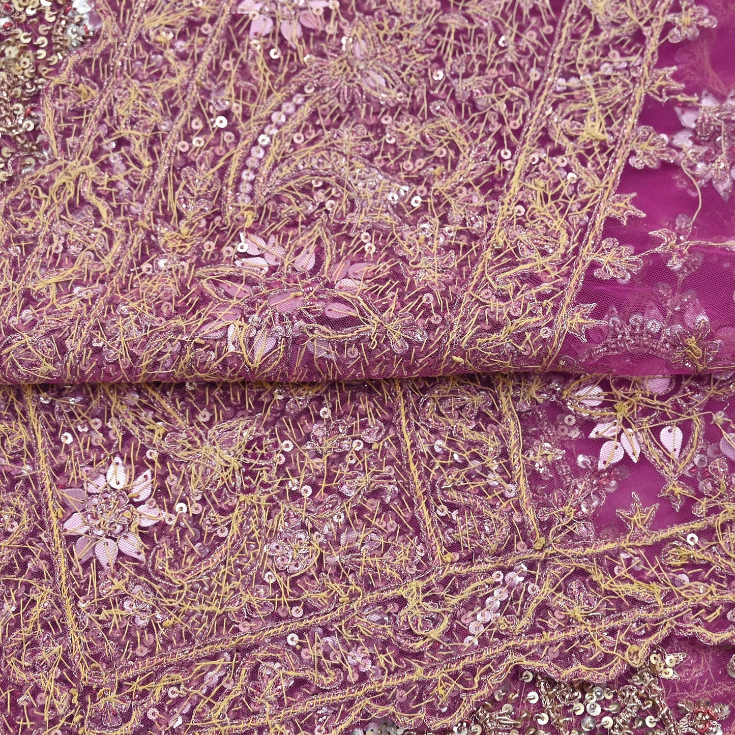 Indian Vintage Heavy Purple Dupatta Net Mesh Long Stole Hand Embroidered Scarf Purple Zardozi Zari Sequins Stole