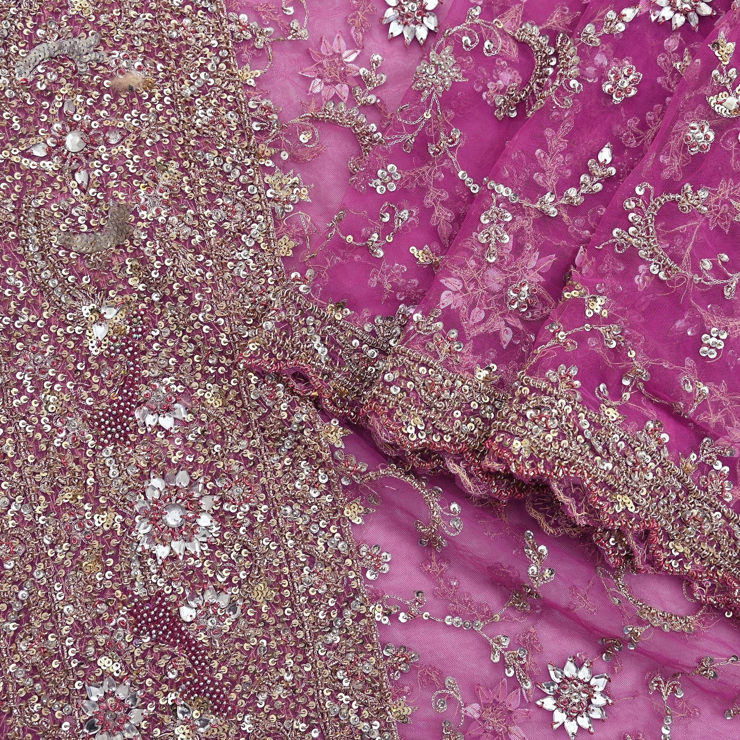 Indian Vintage Heavy Purple Dupatta Net Mesh Long Stole Hand Embroidered Scarf Purple Zardozi Zari Sequins Stole