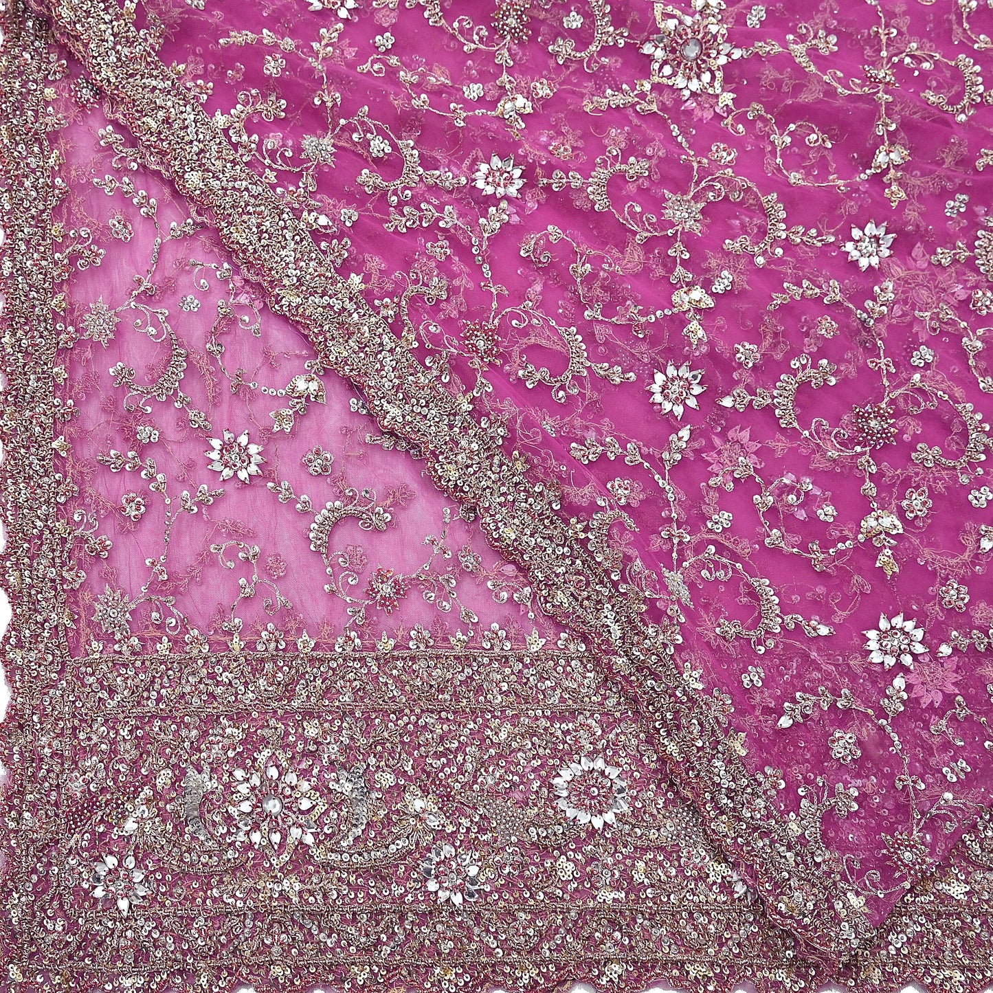 Indian Vintage Heavy Purple Dupatta Net Mesh Long Stole Hand Embroidered Scarf Purple Zardozi Zari Sequins Stole