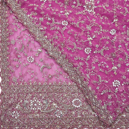Indian Vintage Heavy Purple Dupatta Net Mesh Long Stole Hand Embroidered Scarf Purple Zardozi Zari Sequins Stole