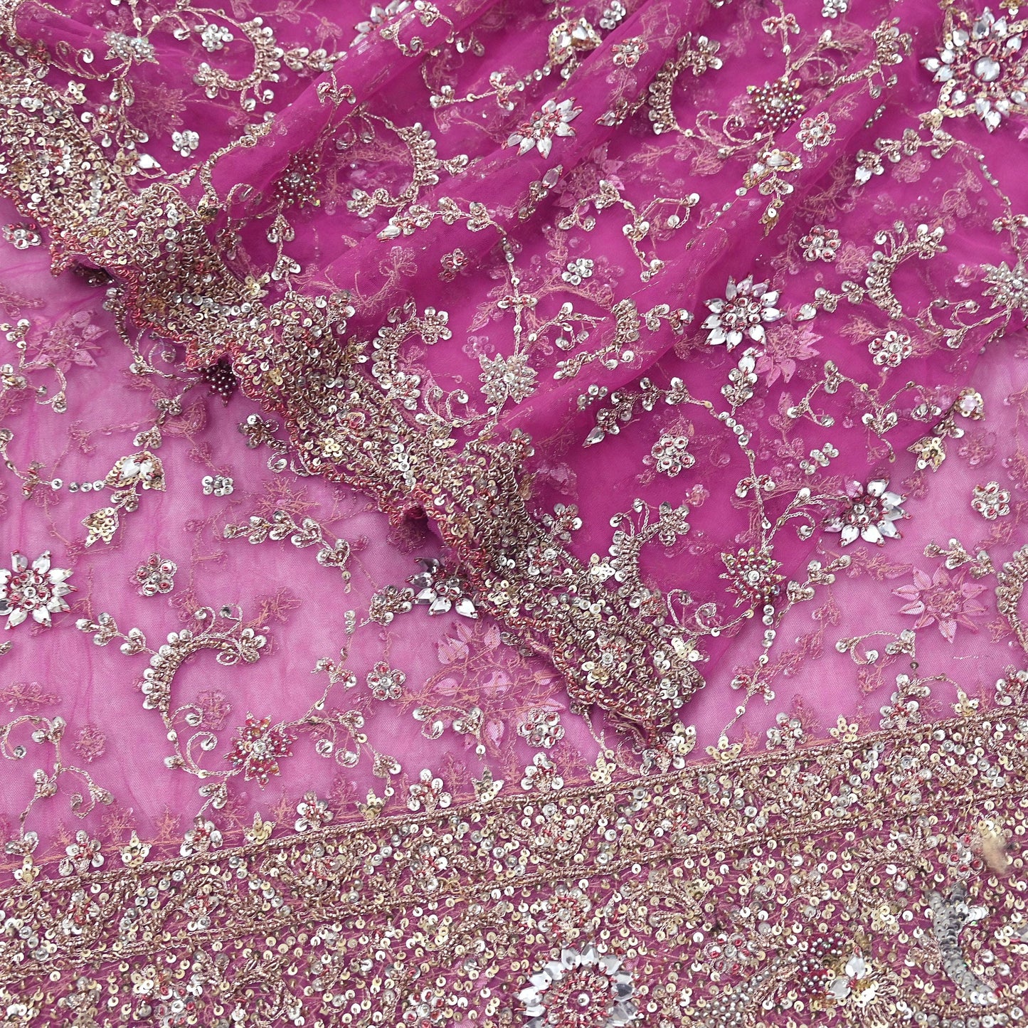 Indian Vintage Heavy Purple Dupatta Net Mesh Long Stole Hand Embroidered Scarf Purple Zardozi Zari Sequins Stole