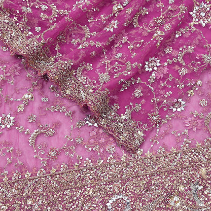 Indian Vintage Heavy Purple Dupatta Net Mesh Long Stole Hand Embroidered Scarf Purple Zardozi Zari Sequins Stole