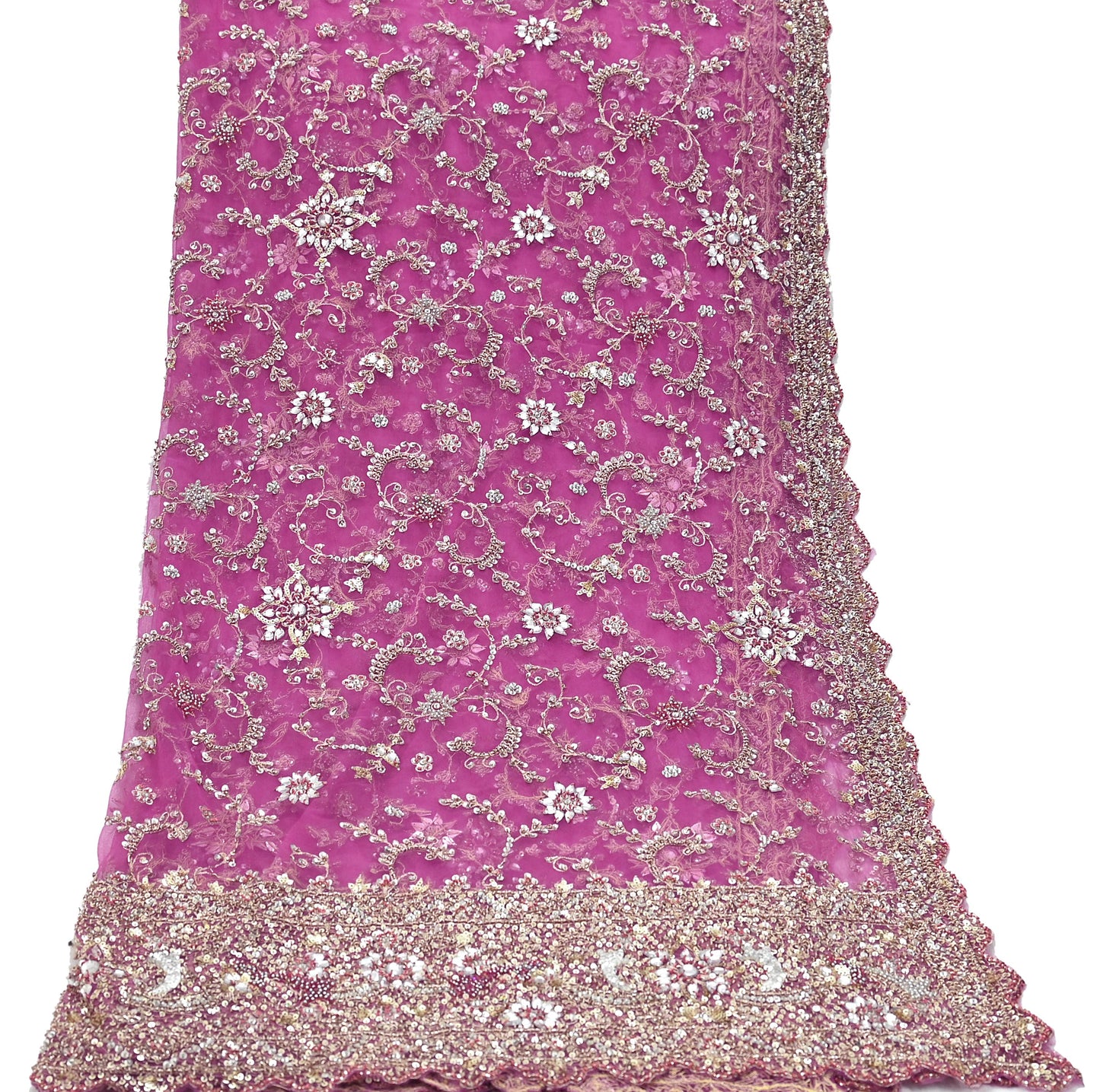 Indian Vintage Heavy Purple Dupatta Net Mesh Long Stole Hand Embroidered Scarf Purple Zardozi Zari Sequins Stole