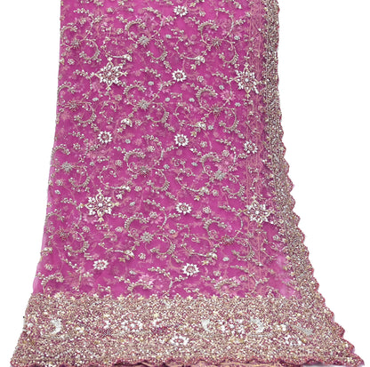 Indian Vintage Heavy Purple Dupatta Net Mesh Long Stole Hand Embroidered Scarf Purple Zardozi Zari Sequins Stole