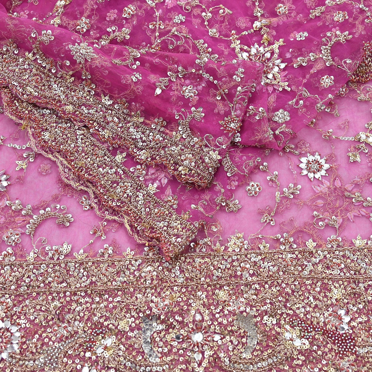 Indian Vintage Heavy Purple Dupatta Net Mesh Long Stole Hand Embroidered Scarf Purple Zardozi Zari Sequins Stole