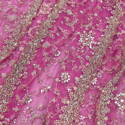 Indian Vintage Heavy Purple Dupatta Net Mesh Long Stole Hand Embroidered Scarf Purple Zardozi Zari Sequins Stole