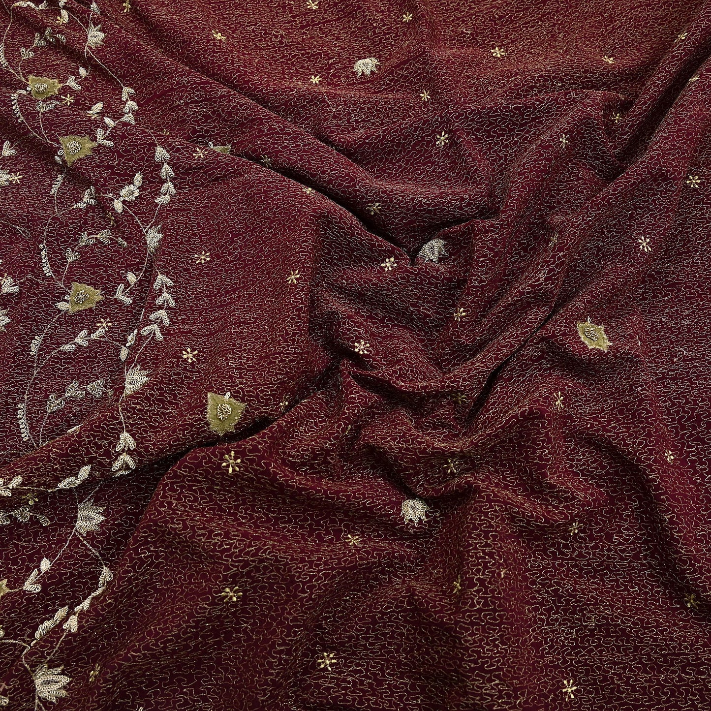 Indian Vintage Heavy Maroon Dupatta Pure Crepe Silk Long Stole Hand Embroidered Scarves Dabka Zardozi Zari Scarves Wedding/ Bridal Veil