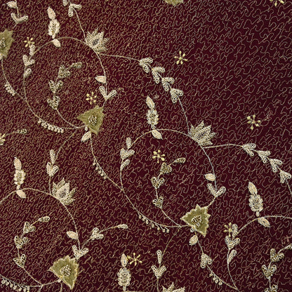 Indian Vintage Heavy Maroon Dupatta Pure Crepe Silk Long Stole Hand Embroidered Scarves Dabka Zardozi Zari Scarves Wedding/ Bridal Veil