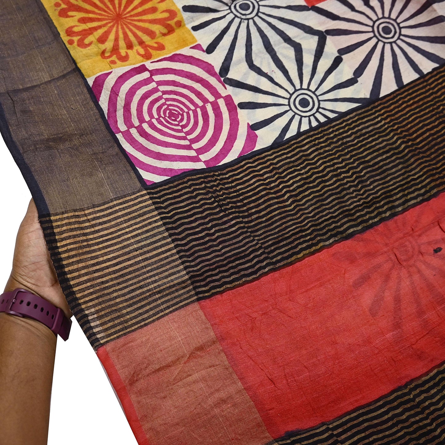 Indian Vintage Heavy Sari Red & Black Pure Khadi Silk Handloom Saree Craft Fabric 5yd Ethnic Wear Dress making For Crafting Quilting