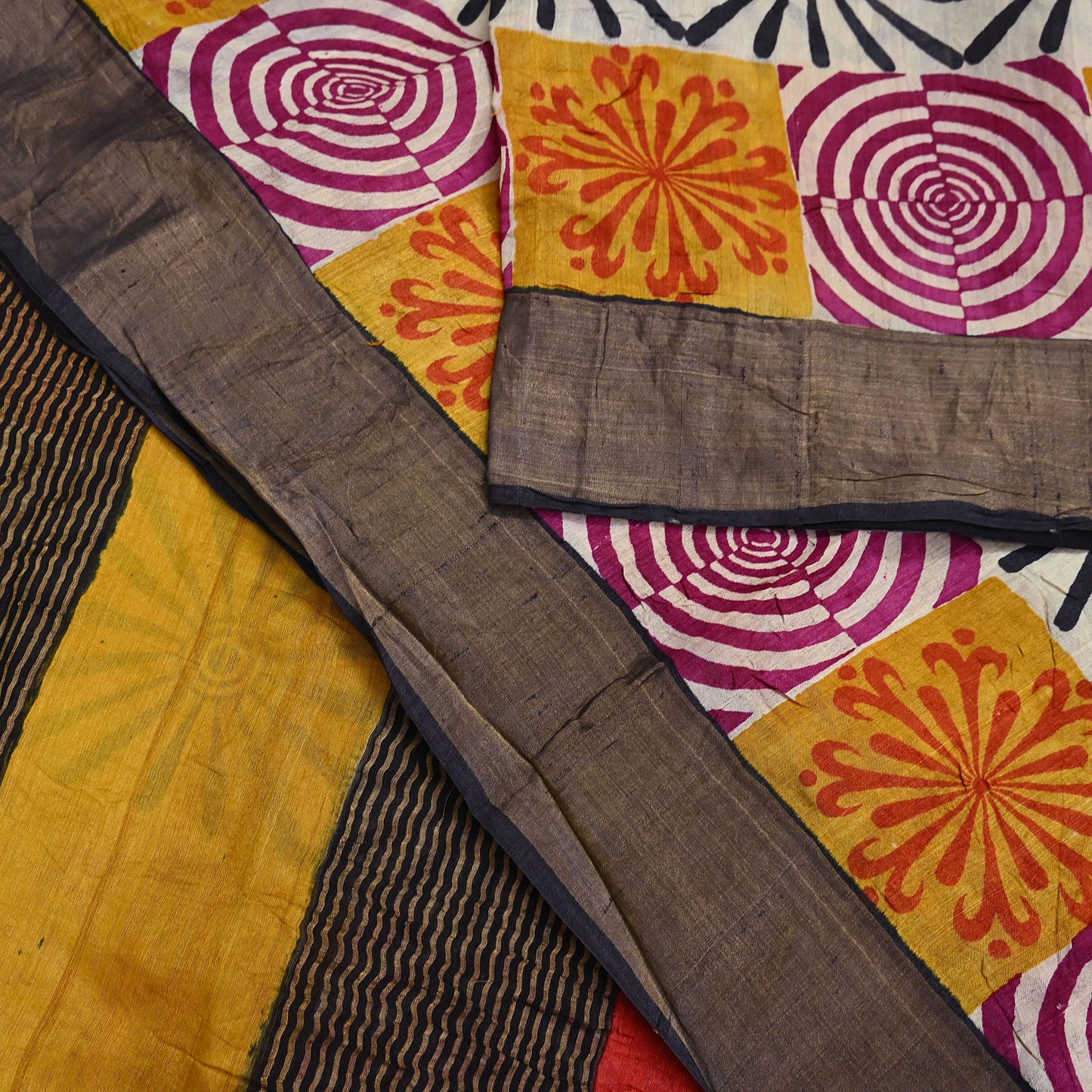 Indian Vintage Heavy Sari Red & Black Pure Khadi Silk Handloom Saree Craft Fabric 5yd Ethnic Wear Dress making For Crafting Quilting