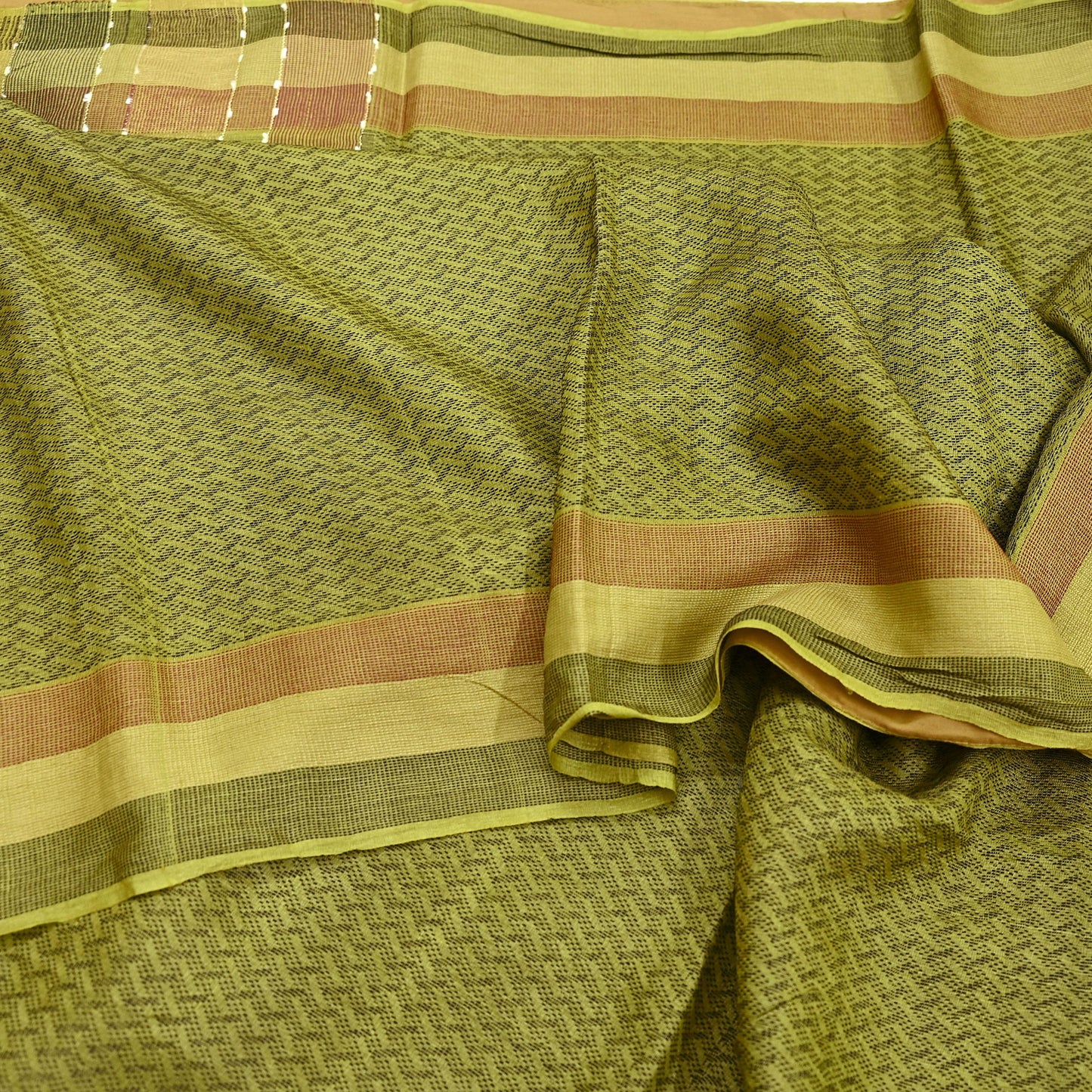 Indian Vintage Heavy Sari Green Pure Khadi Silk Handloom Saree Craft Fabric 6yd Ethnic Wear Dress making For Crafting Quilting