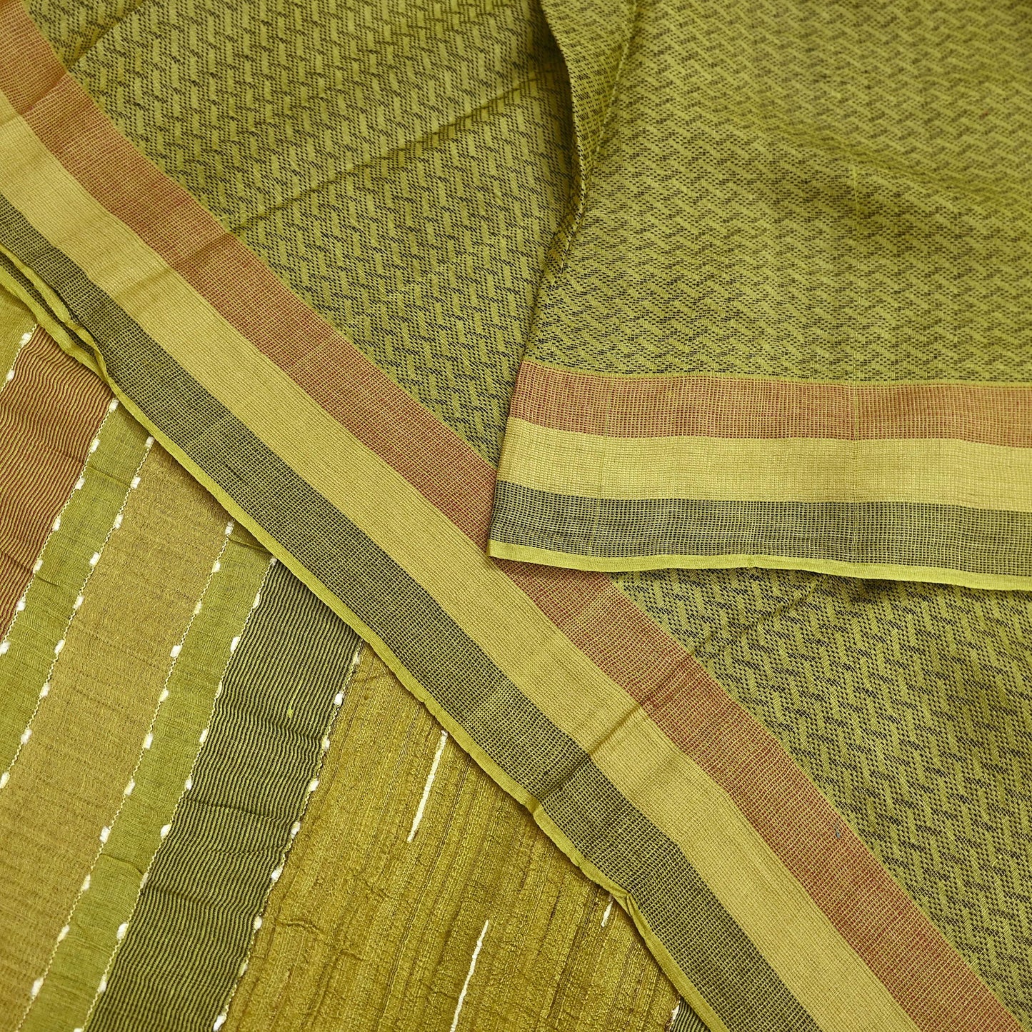 Indian Vintage Heavy Sari Green Pure Khadi Silk Handloom Saree Craft Fabric 6yd Ethnic Wear Dress making For Crafting Quilting